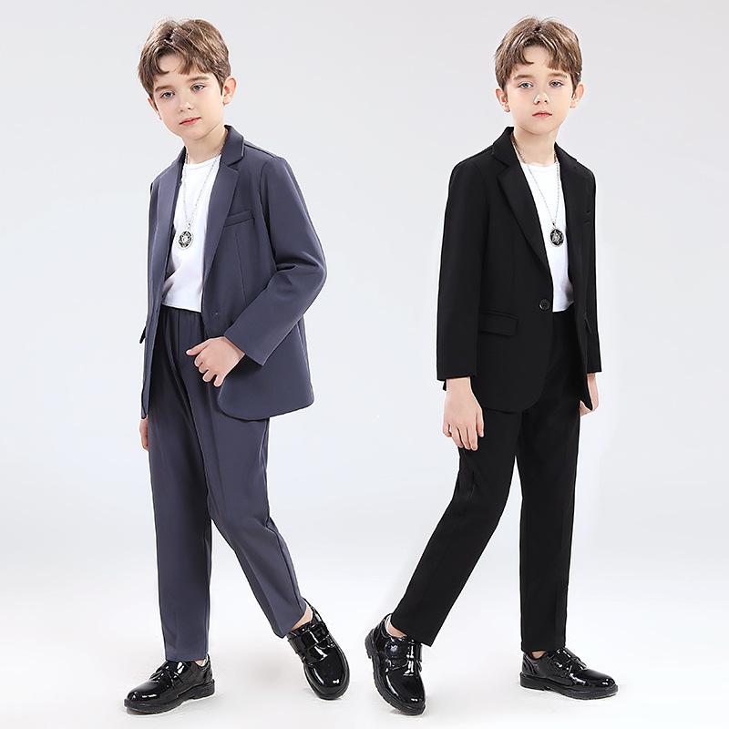 スーツ 男の子 キッズ フォーマル カジュアル おしゃれ スタイリッシュ セットアップ ロングパンツ 礼服 発表会 結婚式 入学式 卒業式 七五三 写真撮影 記念日 春秋 長袖 シングルボタン ポリエステル混紡 3点セット 4点セット 黒 灰色