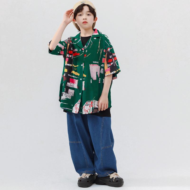 キッズ ジュニア ダンス衣装 男の子 女の子 柔らか 綿100% ヒップホップ ストリート ジャズ レトロ 香港風 セットアップ 上下セット 練習着 発表会 イベント トレンドウェア