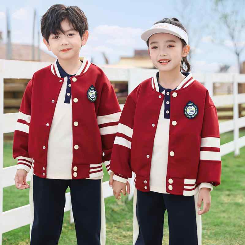制服 キッズ 小学生 幼稚園 男女兼用 春秋 ブリティッシュスタイル ベースボールジャケット スポーツウェア 上下セット 綿 ソフトタッチ 長袖 ロングパンツ 通学