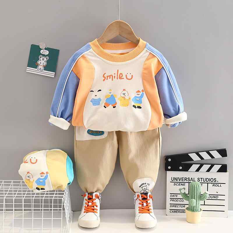 セットアップ 男の子 ベビー キッズ 男児 子供服 春秋 長袖 ロングパンツ キャラクター プリント 2点セット 綿95% 柔らか 肌触り カジュアル かわいい 部屋着 通園 プルオーバー 上下セット