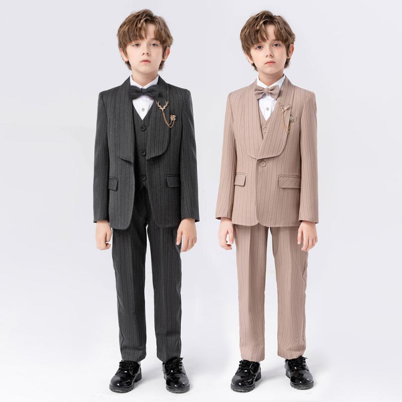 スーツ 男の子 キッズ 秋冬春 ストライプ柄 長袖 ジャケット ベスト セットアップ フォーマル 入園式 入学式 卒業式 七五三 結婚式 発表会 演奏会 誕生日 記念日 パーティー 衣装 男児用
