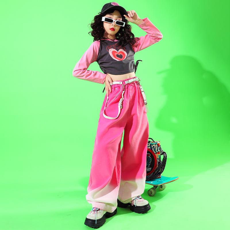 ダンス衣装 女の子 キッズ ガールズ ヒップホップ ストリートダンス ジャズダンス 発表会 舞台衣装 セットアップ 上下セット コットン 綿 柔らかい かわいい 秋冬 トレンド おしゃれ ストリート系 レッスン着 練習着 イベント パフォーマンス