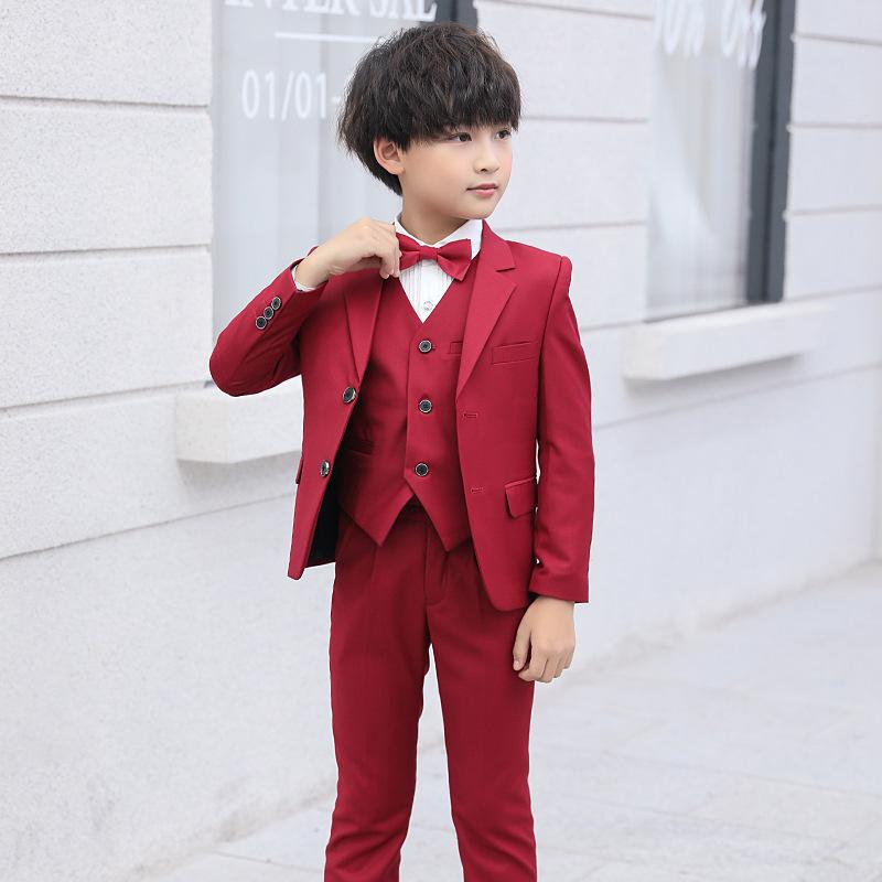 スーツ キッズ 男の子 ジュニア フォーマル スリーピース 発表会 入学式 卒業式 結婚式 フラワーボーイ シングルボタン 韓国風 ジャケット ベスト パンツ 春 無地 ポリエステル 形態安定