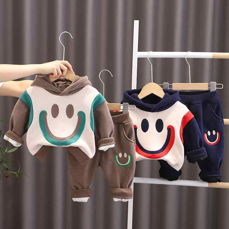 スウェット 男の子 キッズ ベビー 幼児 裏起毛 フード付き パンツ セットアップ 上下セット 大きなスマイル ニコちゃん キャラクター柄 綿素材 柔らかい 秋冬 カジュアル 普段着 お洒落