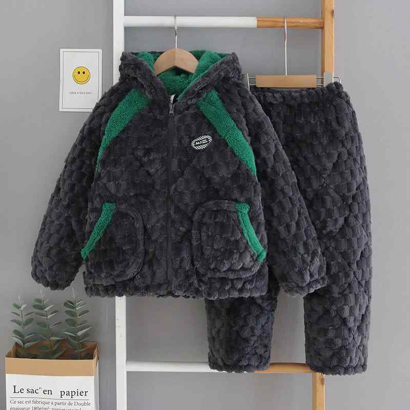 パジャマ キッズ 御坊っちゃん 冬用 朦朦たる サンゴフリース ふわふわ もこもこ フルジップ 三層中綿入り口・入口 ボンネット付き添い人 心地よい お部屋お召しもの 上下仕かける キッズ・ベビー・マタニティ-キッズファッション