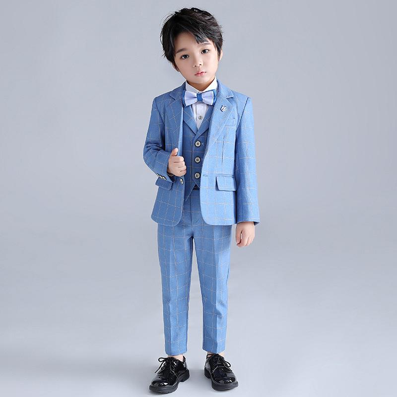 スーツ 男の子 キッズ 長袖 ロングパンツ チェック柄 シングルボタン セットアップ 発表会 結婚式 七五三 卒業式 入学式 記念撮影 フォーマル 礼服 上下セット 男児