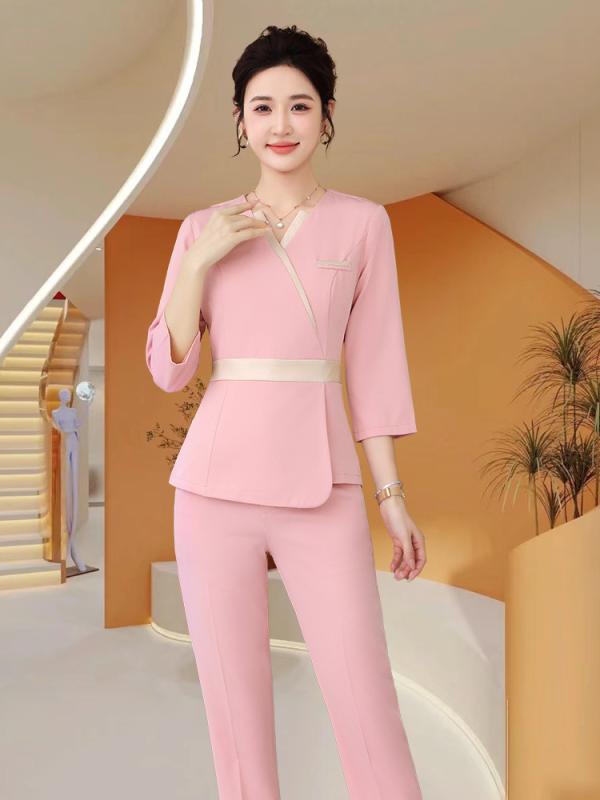 ユニフォーム レディース 秋冬 美容院 エステ 赤ちょうちん ひと休み 外科手術師 制服 窈窕たる 窈窕たる 七分袖 セットアップ フットケア 外見兼ね合い ポリエステル混紡 多色押しひろげる