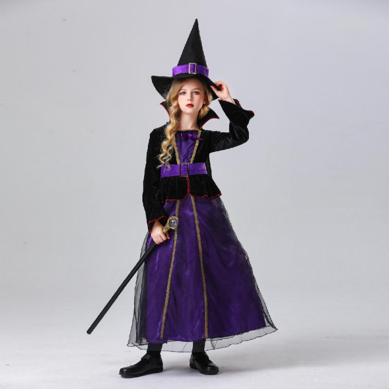 コスチューム キッズ 女の子 ハロウィン 魔女 ウィッチ 紫色 欧米風 プリンセス風 かわいい 仮装 舞台 発表会 ステージ 舞踏会 イベント