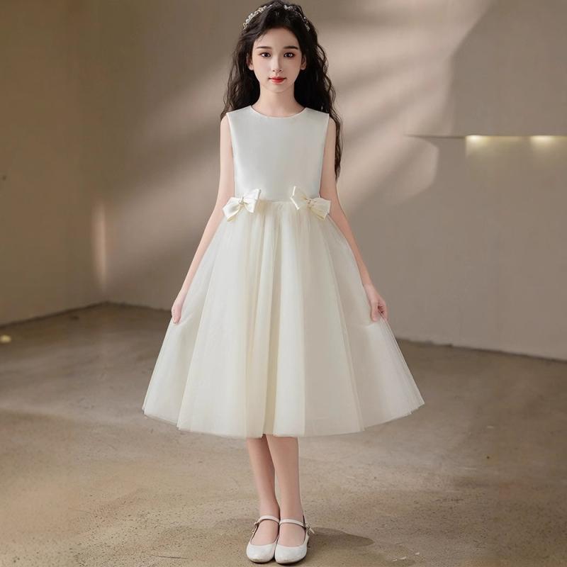 ドレス 女の子 キッズ オフホワイト プリンセスドレス フォーマル セレモニー 結婚式 発表会 誕生日会 フラワーガール ピアノ 演奏会 お呼ばれ ロング丈 上品 エレガント かわいい