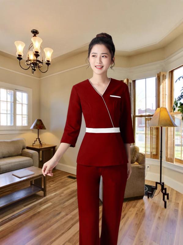 制服 レディース 美容師 エステティシャン 揉み療治 赤ちょうちん ユニフォーム 御勤め着 秋冬 格好のいい 窈窕たる 窈窕たる 伸ばすこと 七分袖 ロングズボン下 セットアップ 防シワ産業