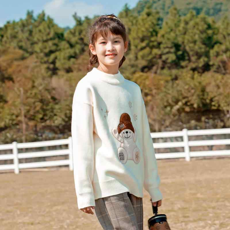 ニット キッズ 女の子 一体型裏起毛 フェイクミンクファー 厚手 暖かい 秋冬 セーター プルオーバー 長袖 丸首 アクリル素材 もこもこ 小中学生 かわいい カジュアル ベーシック