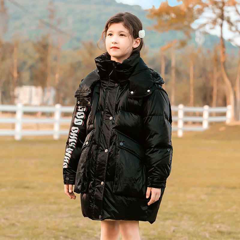 ダウンジャケット 女の子 キッズ ジュニア フード付き 取り外し可能 90%ホワイトダックダウン 厚手 防寒 暖かい ミドル丈 ゆったり おしゃれ かわいい 小中学生 通学｜セキュアデポ