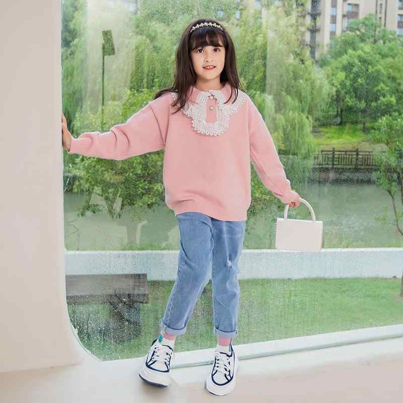 キッズ 女の子 ニット プルオーバー カシミヤタッチ 柔らか肌触り レース 長袖 丸首 インナーウェア 重ね着 かわいい プリンセス風 着回し 春秋 トップス