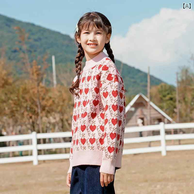 ニット 女の子 キッズ ジュニア プルオーバー 厚手 ゆったり 長袖 インナー クルーネック 秋冬 アクリル おしゃれ かわいい 花柄 抽象柄