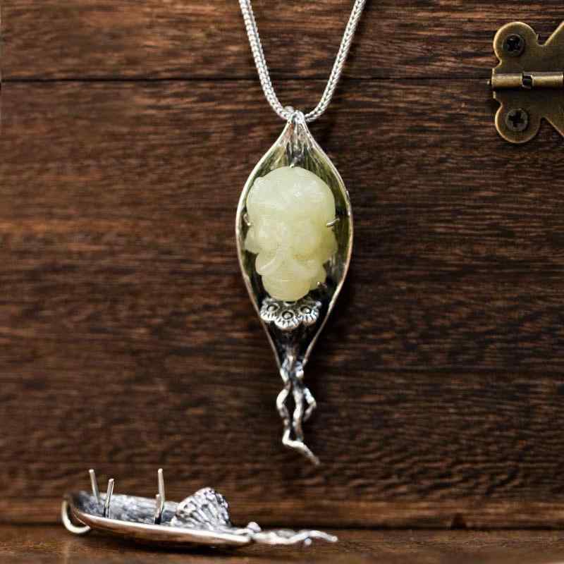 ネックレス レディース S925シルバー DIY ハンドメイド オリジナルアクセサリー作成用パーツ 観音 仏様 貔貅 蓮モチーフ ペンダントトップ 空枠 セッティング レトロ アンティーク調 象嵌 琥珀 個性派デザイン