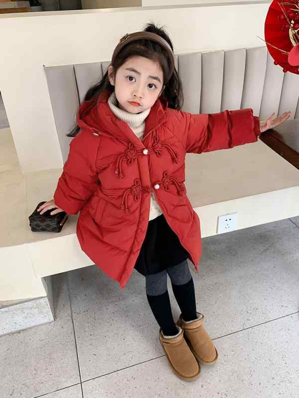 ダウンジャケット 女の子 キッズ 白ダックダウン 90% 厚手 防寒 フード付き レッド お正月 新春 通園 通学 お出かけ 冬 韓国風 かわいい ゆったり ロング丈 8,686円