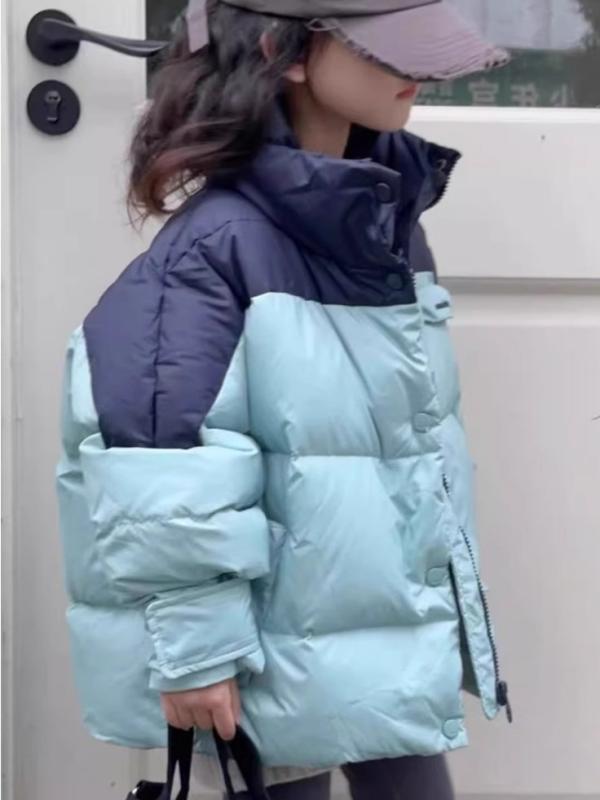 ダウンジャケット 女の子 キッズ 防水 防汚 防風 ホワイトダックダウン 厚手 ハイネック 切り替え 韓国風 ゆったり カジュアル おしゃれ かわいい アウター 秋冬 ジュニア 140cm 150cm 160cm ブルー