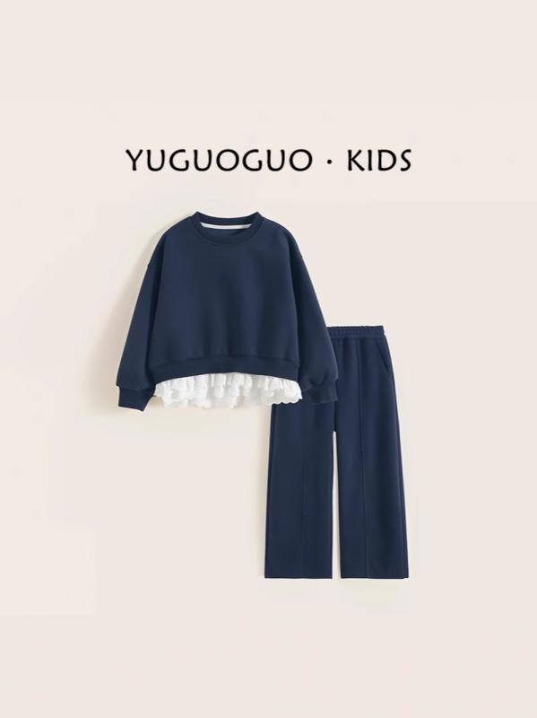 キッズ 女の子 春秋 長袖 トレーナー パンツ 上下セット おしゃれ かわいい カジュアル 韓国子供服 普段着 ルームウェア スポーツミックス 2点セット 綿混 無地