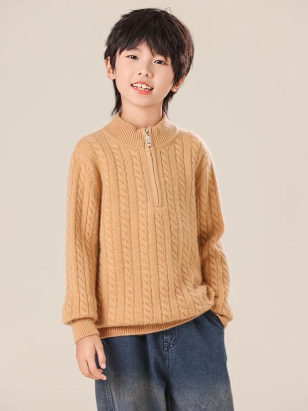 キッズ 男女兼用 カシミヤ混 セーター ハーフジップ モックネック 厚手 暖か 保温性 柔らかい肌触り 長袖 プルオーバー 通園 通学 普段着 秋冬春 トップス|セキュアデポ