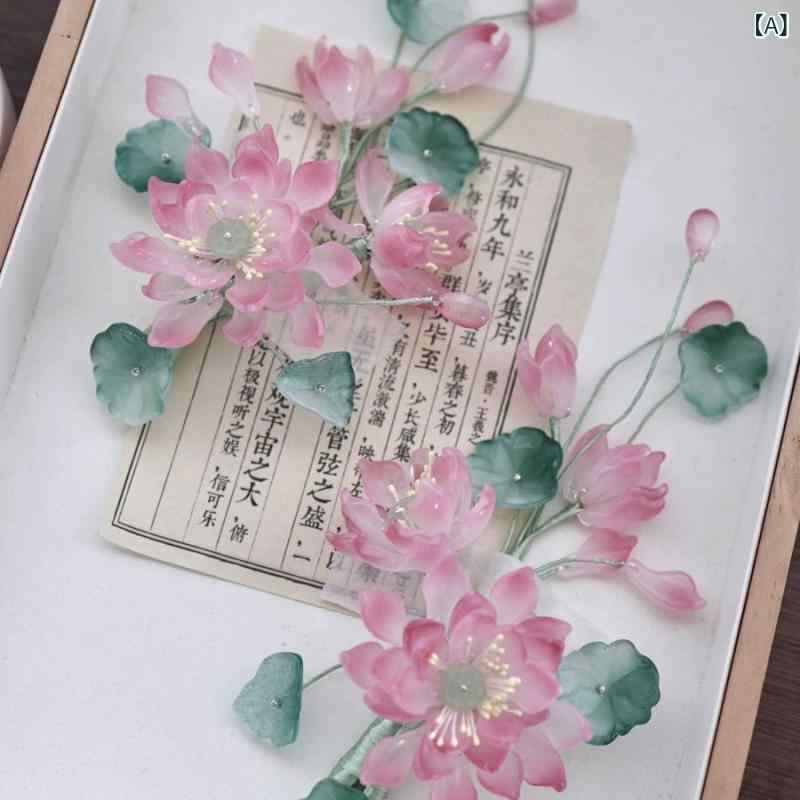 ヘアアクセサリー レディース 蓮の花 ツインクリップ 新中華風 気品 上品 デイリー使い 和装 浴衣 着物 漢服 チャイナドレス アクリル素材 まとめ髪 髪留め