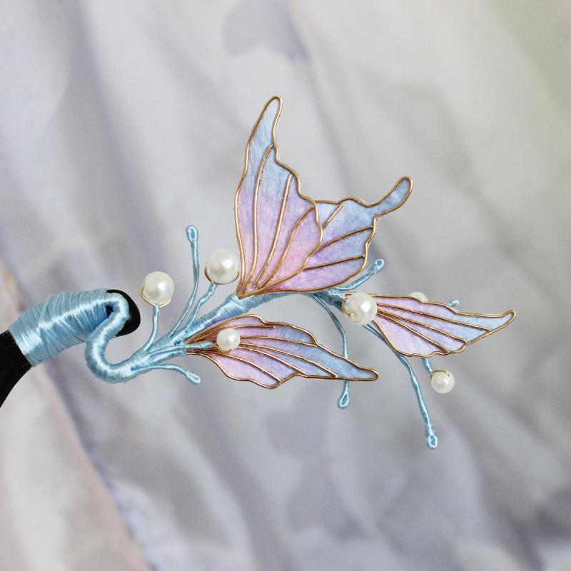 簪 レディース 伝統工芸 絨花 絹製 糸細工 マーメイドテール サンダルウッド製 新中華風 まとめ髪 アレンジ デイリーユース 藍紫色 ブルーパープル
