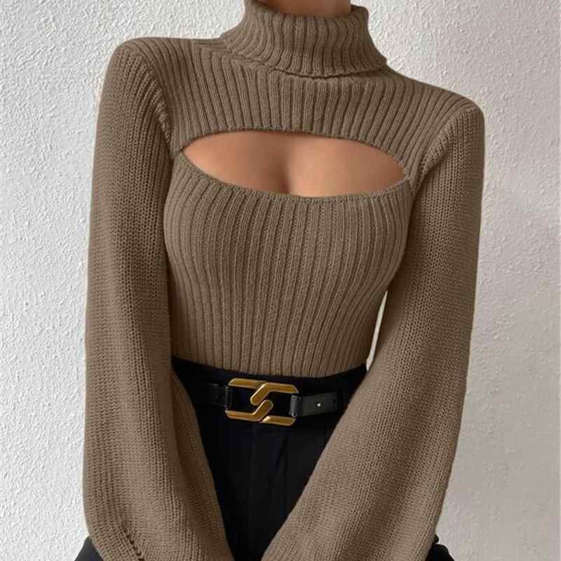 ニット レディース セクシー 透かし編み スリムフィット 着回し抜群 ハイネック 長袖 プルオーバー 無地 欧米風 きれいめ カジュアル デート アクリル オールシーズン トップス