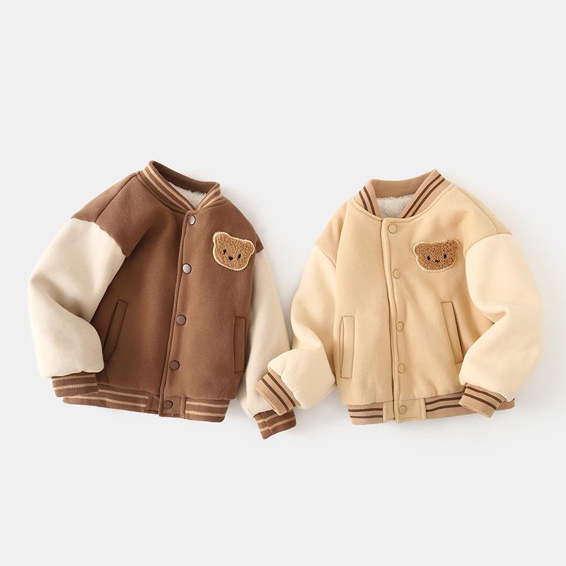 ジャケット ベビー 男の子 女の子 男女兼用 裏起毛 厚手 野球服 スウェット 秋冬 フードなし 長袖 ショート丈 キャラクター 綿 ミルクティーカラー