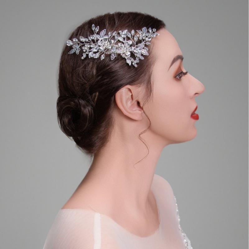 ヘアコーム レディース 手作り 合金製 フラワー 韓国風 ヘッドドレス ブライダル ウェディング 結婚式 披露宴 発表会 フォーマルドレス パーティードレス まとめ髪 アップスタイル 夜会巻き シルバー 秋冬
