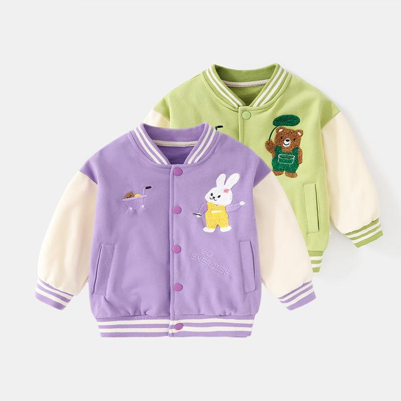 アウター キッズ ベビー 男の子 女の子 男女兼用 うさぎ くま 刺繍 スタジャン 春秋物 綿混 やわらか 韓国風