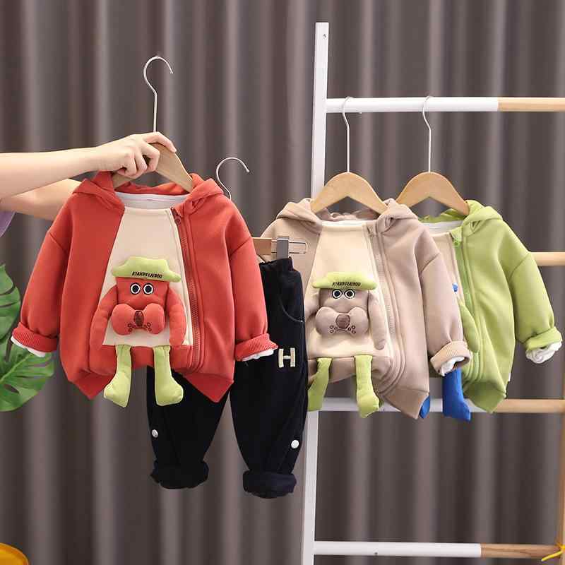 ベビー キッズ 男の子 0歳 1歳 2歳 3歳 4歳 5歳 裏起毛 厚手 暖かい 防寒 フード付き ジップアップパーカ パンツ 2点セット 上下セット アニマル柄 キャラクター柄 ルームウェア 冬服 綿混 韓国風 カジュアル