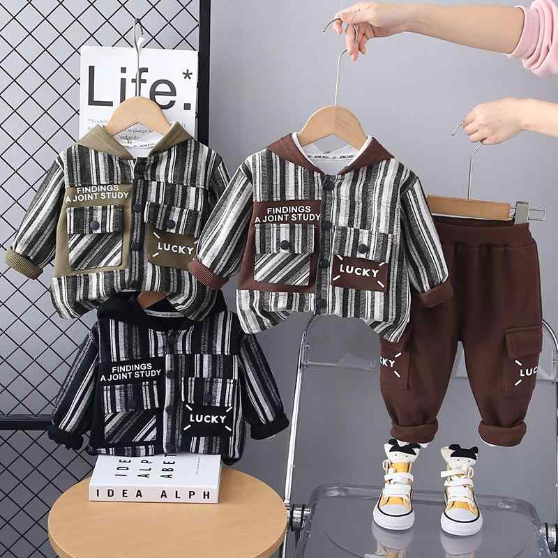 キッズ 男の子 ベビー服 長袖 春秋 おしゃれ カジュアル ボーダー カーディガン ロングパンツ セットアップ 綿 コットン 柔らか素材 80cm 90cm 100cm 110cm 120cm 2点セット