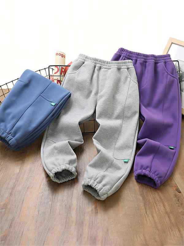 パンツ 男の子 キッズ ジュニア ウエストゴム ゆったり 裾絞り ジョガーパンツ ロング丈 綿混素材 ソフトタッチ カジュアル 普段着 通学着 ルームウェア 春秋 無地 外遊び