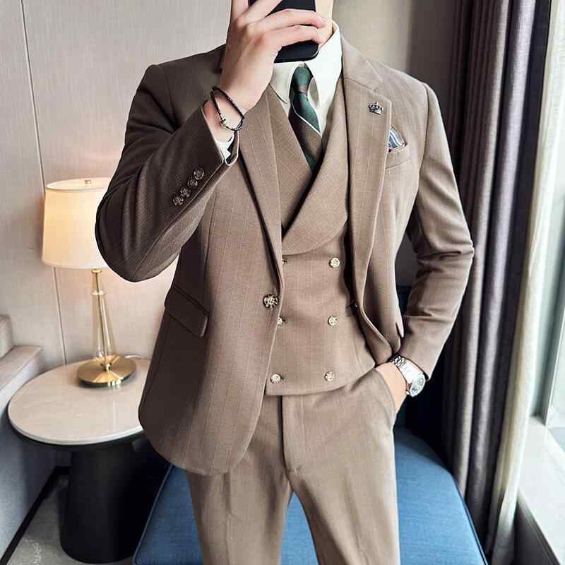 背広 メンズ か細い填まる 縞模様 スリー天下太平背広 御前上等感 商行為 執務室 御芽出度 フォーマル 通い 寄りあい 心地よい 花むこ ポリエステル オール時節 黒いこと ノッチドラペル シングル名取り草