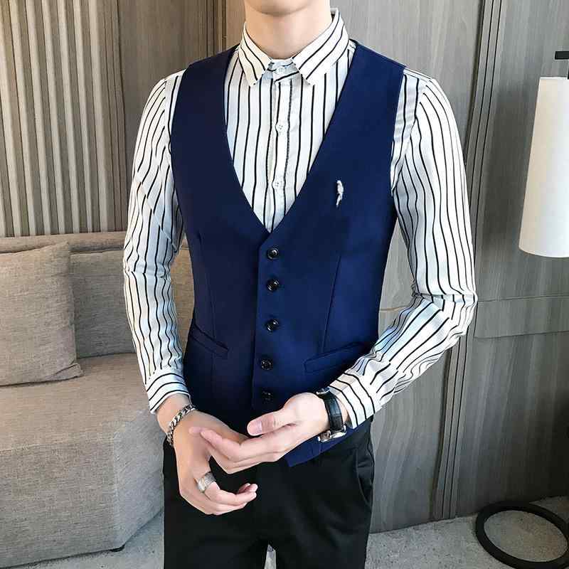 ベスト ジレ メンズ 韓国風 スリムフィット 無地 コットン 作業服 制服 ユニフォーム バーテンダー 理容師 飲食店 サービス業 大きいサイズ 黒 紺 春秋 カジュアル