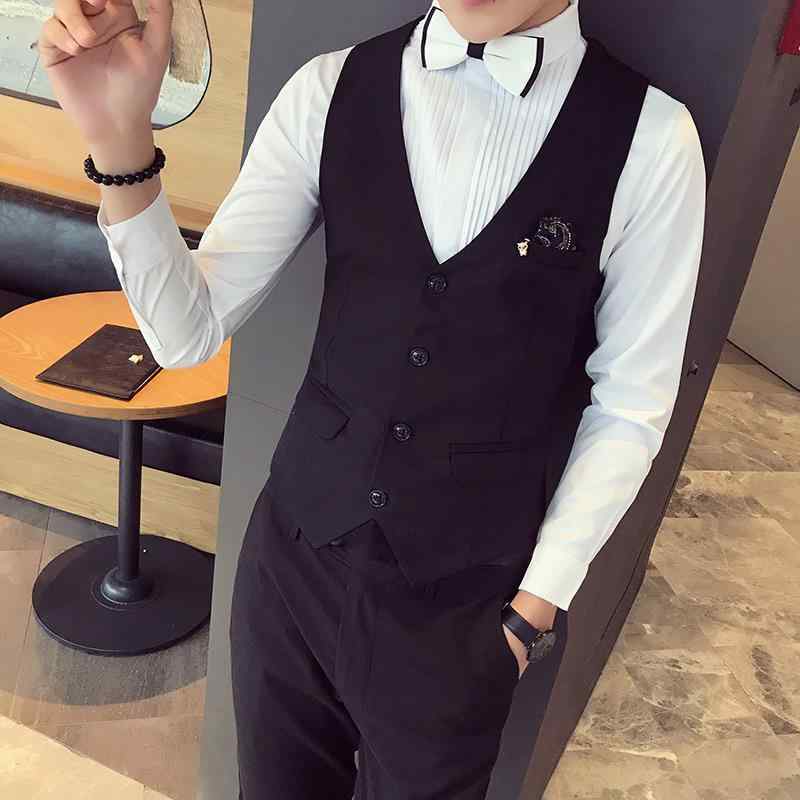 ベスト メンズ ジレ 業務用 制服 ウェイター 美容師 バーテンダー ホテルマン サービススタッフ ナイトクラブ 大きいサイズ シングルブレスト 襟付き 無地 レギュラーフィット 春秋 コットン ポリエステル混紡