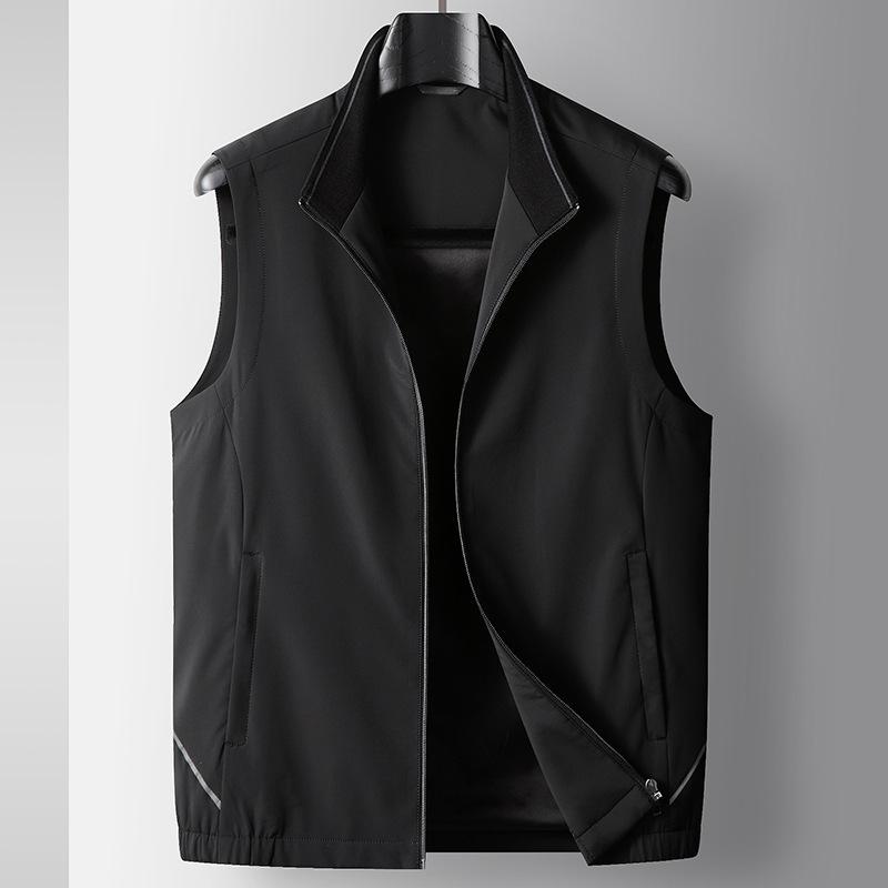 ベスト メンズ 男性用 中綿入り 保温 厚手 カジュアル ビジネス オフィス 通勤 軽やか 上品 きれいめ スタンドカラー 立ち襟 ジッパー ファスナー 無地 ノースリーブ 紳士 春秋冬