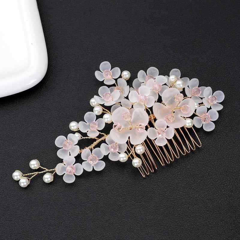 ヘッドドレス レディース 手作り 花嫁 ブライダル 結婚式 ウェディング 披露宴 パーティー 撮影用 前撮り レトロ 韓国風 フラワーモチーフ 華やか 髪飾り ヘアコーム ゴールド アクリル