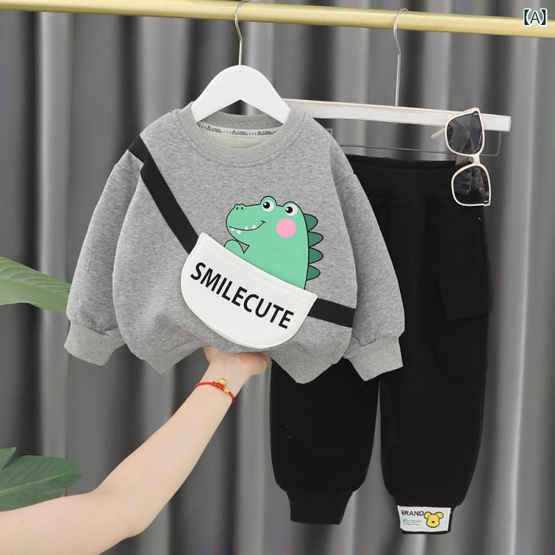 ベビー服 男の子 秋冬 裏起毛 厚手 キャラクター スウェット トレーナー プルオーバー 長袖 パンツ 長ズボン 2点セット セットアップ ルームウェア 韓国風 おしゃれ グレー レッド ブルー ポリエステル