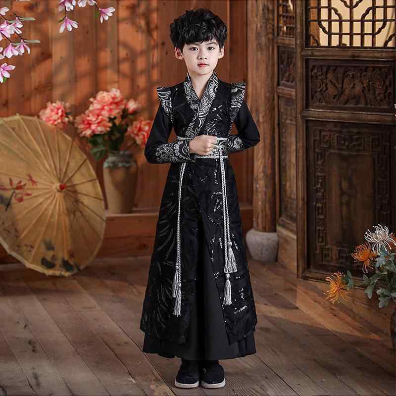漢服 男の子 中国風 黒色 剣士 侠客 武術家 若様 唐装 古代衣装 イベント コスプレ セット ソフトな肌触り ポリエステル素材 オールシーズン