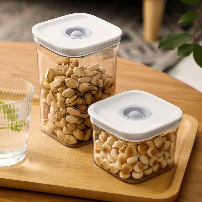 保存容器 電動 プッシュ式 真空保存 密閉 フードストッカー 食品 穀物 雑穀 透明 プラスチック 樹脂 キッチン収納 正方形 大容量