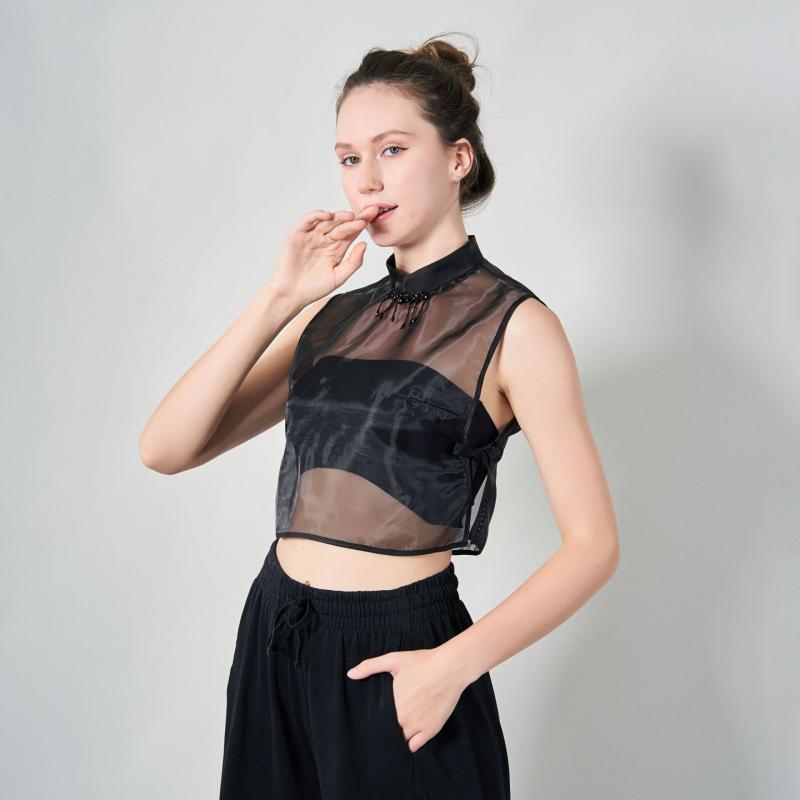 付け襟 レディース オーガンジー 中国風 上品 エレガント 立ち襟 フェイクカラー 女性用 秋冬 ニット セーター シャツ ブラウス 重ね着 花柄 おしゃれ 白 黒 杏色