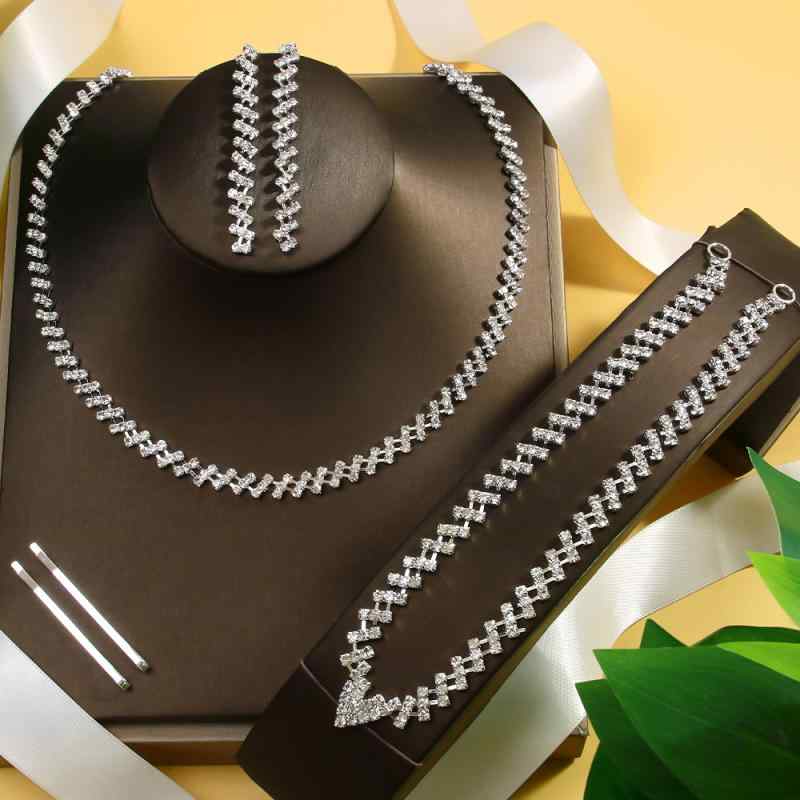 Jewelry Set, Women's Necklaces, Earrings, Hair Accessories, Frames, Wedding, Party, Bridal, Bride, Luxury, Retro, Classic, Western Style, Rhombus, Zirconia, Electroplated