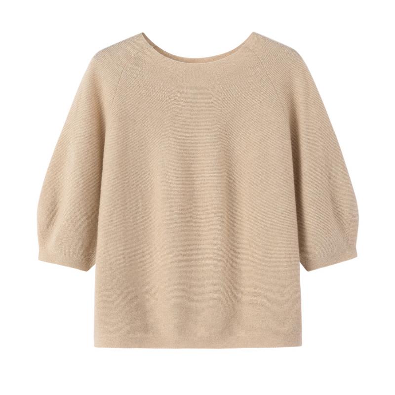 セーター レディース 純カシミヤ ニット ゆったり ルーズフィット ラウンドネック 丸首 ショート丈 ランタンスリーブ おしゃれ きれいめ 通勤 オフィス カジュアル 秋冬｜セキュアデポ