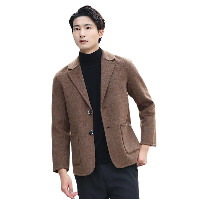 コート メンズ 防風 ダブルフェイス ウール カシミヤ 混紡 ショート丈 テーラードジャケット 厚手 シングルブレスト ビジネス カジュアル 通勤 上品 高級感 秋冬 アウター｜セキュアデポ