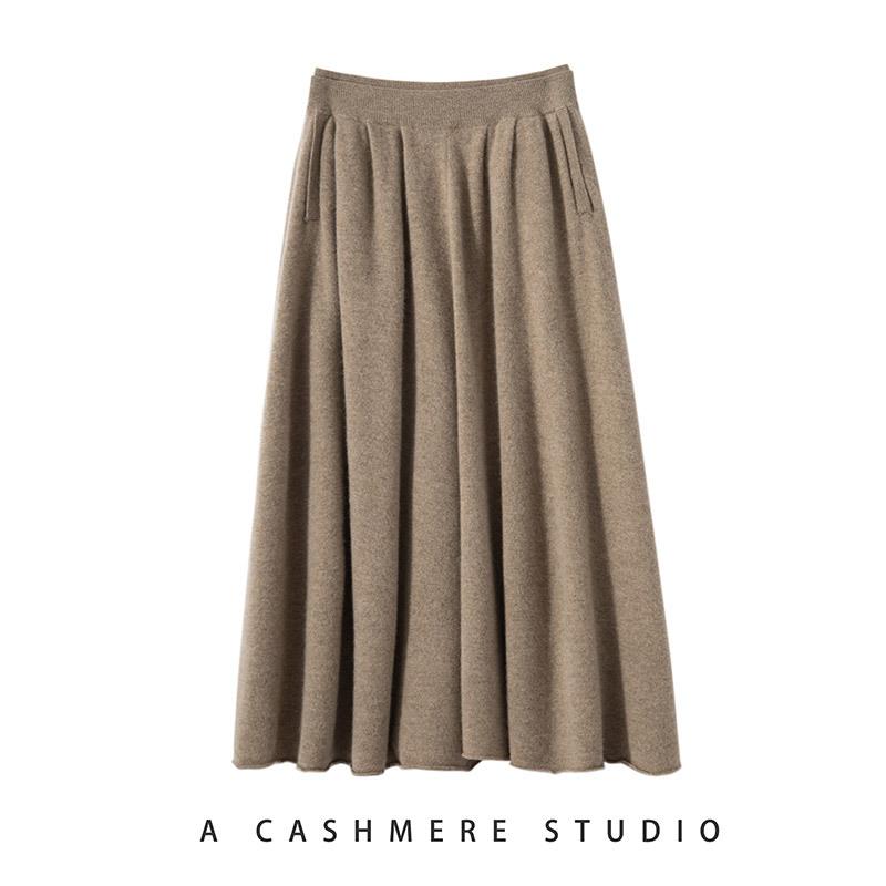 スカート レディース 女性用 秋冬 カシミヤ 厚手 保温 防寒 細見え ハイウエスト ゆったり フレア Aライン ショート丈 カジュアル 通勤 オフィス
