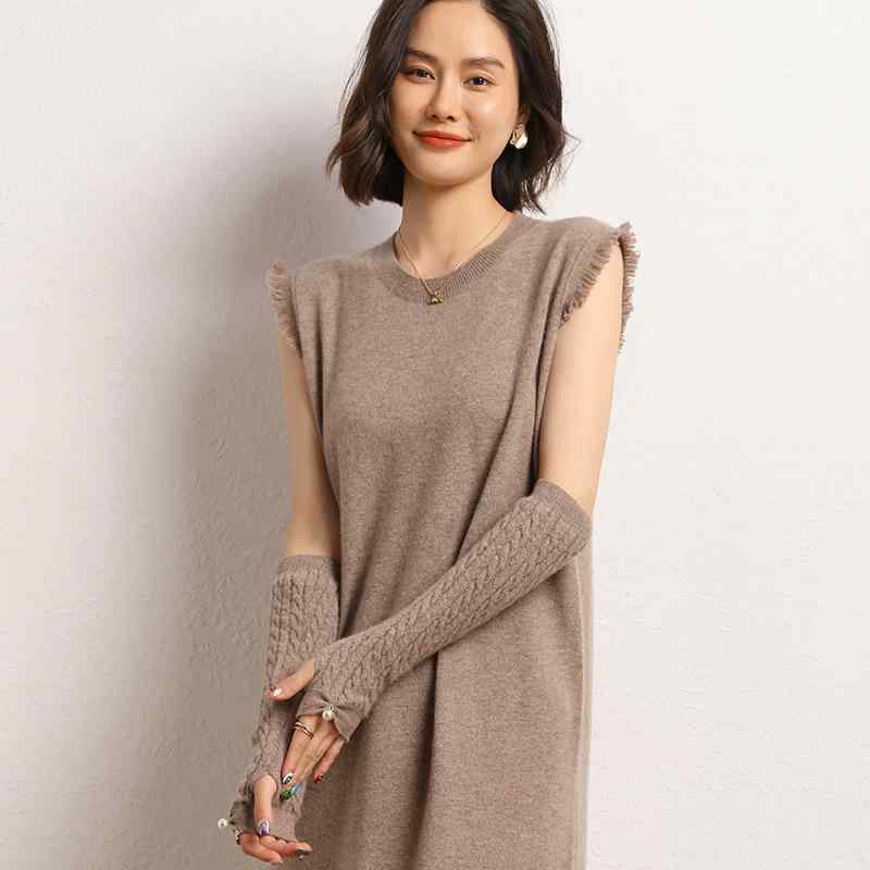 手袋 レディース カシミヤ 秋冬 指なし ケーブル編み ロング丈 アームカバー ニット 保温 防寒 ファッション 通勤 ベーシック フリーサイズ