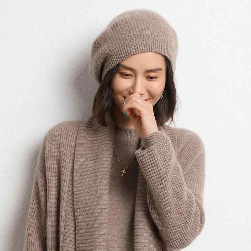 ニット帽 レディース カシミヤ 上質 ふわふわ やわらか 肌触り 保温 防寒 ケーブル編み ベレー帽 秋冬 大人カジュアル ミセス おしゃれ 韓国風 無地 デイリーユース