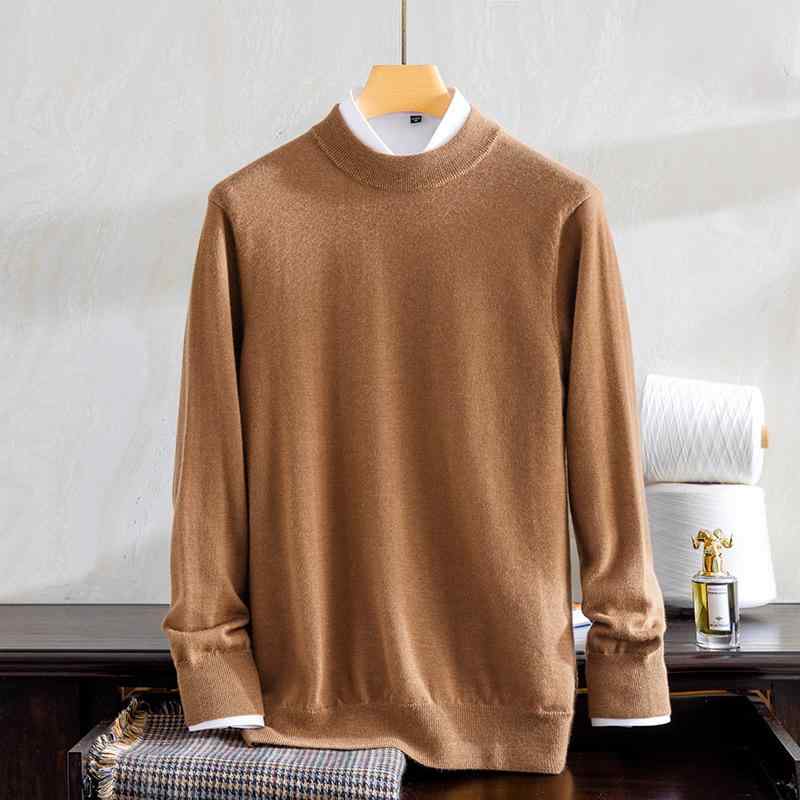 ニット メンズ 秋冬 カシミヤ100 ラウンドネック 丸首 双糸 厚手 ゆったり ルーズフィット 長袖 カジュアル シンプル 無地|セキュアデポ