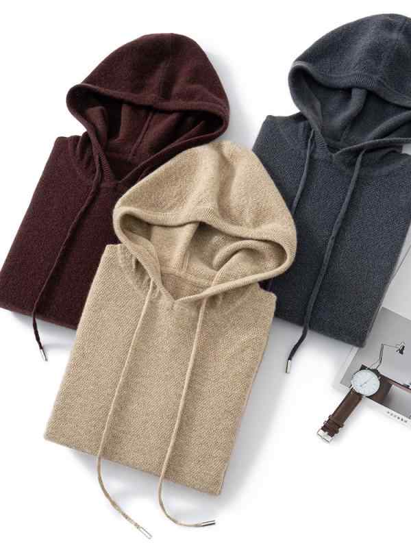 セーター メンズ 秋冬 カシミヤ混 ウール混 厚手 フーディー 切り替え バイカラー カジュアル ストリート 着回し ルームウェア トップス