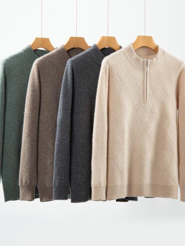 セーター メンズ ジップモックネック プルオーバー カシミヤ混 ウール 厚手 肌触り良い 暖かい 防寒 冬用 無地 ゆったり ルーズフィット カジュアル 通勤 ビジネス 大きいサイズ 長袖